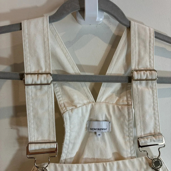 WE WORE WHAT Sz XS Oversized 100%  Cotton Adjustable Straps Short Overalls - Picture 6 of 11